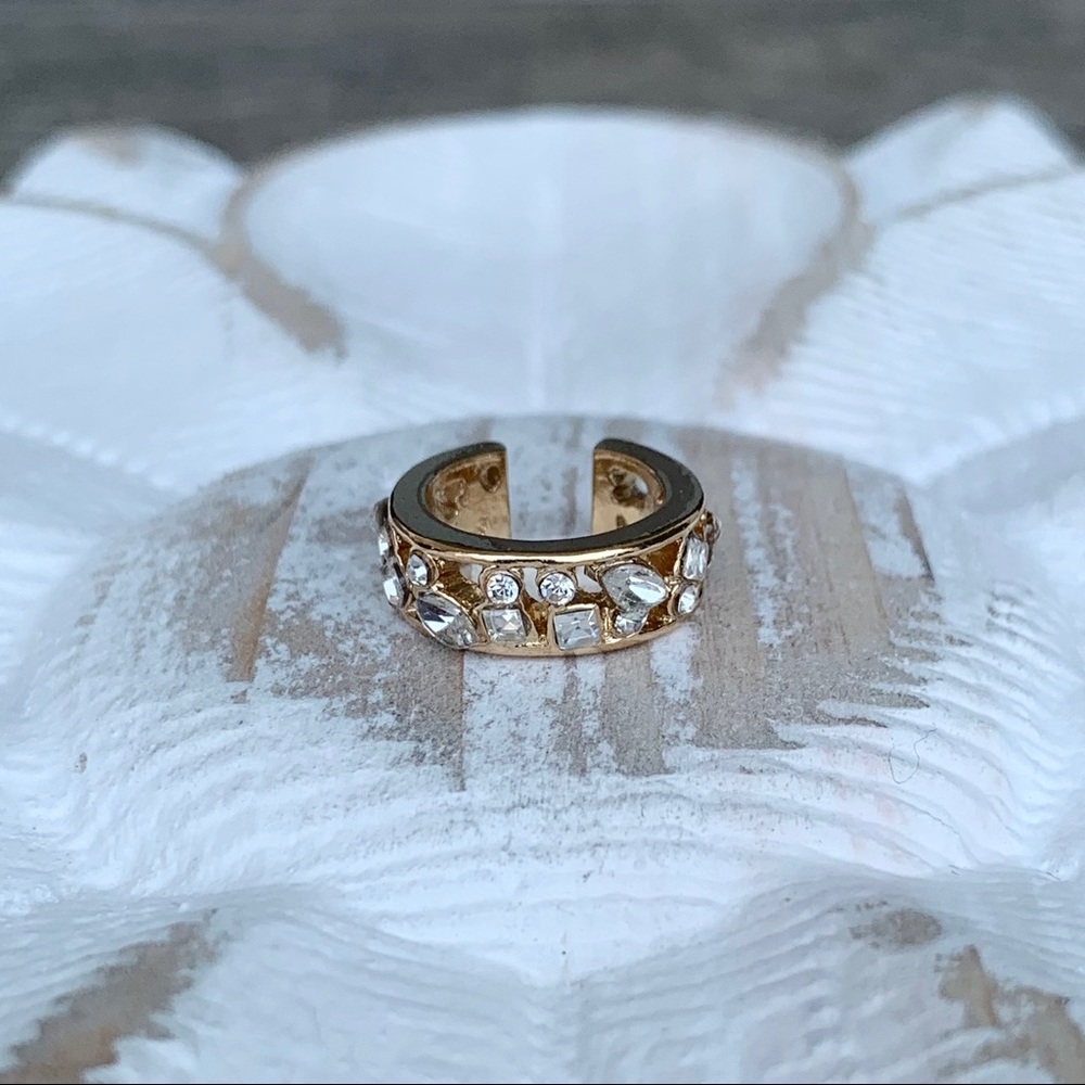"Donna" NEW Ear Cuff Wrap Clip Stack (Single) Gold Crystal Bling